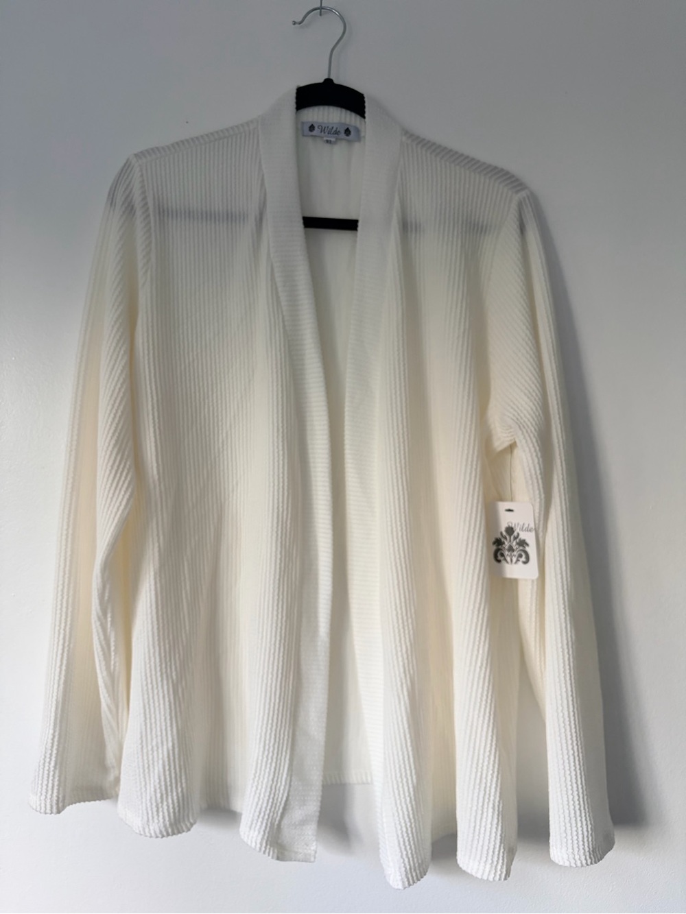 White Open Front Ribbed Cardigan Size XL